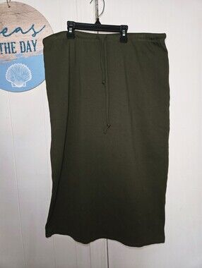 The Klassy Girl Green Knit Solid Skirt Drawstring Elastic Waist Knee Length L